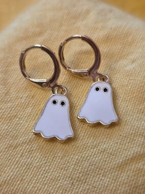 Halloween White Ghost Hoop Earrings